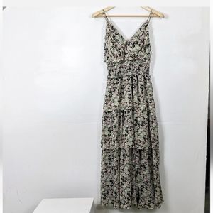 FLORET STUDIOS Women's NWT Floral Tiered Maxi Dress Black Pink Size Medium